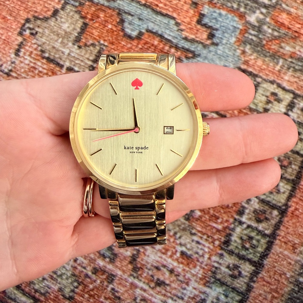 kate spade Gold-Tone Bracelet Watch with Red Spade Accent